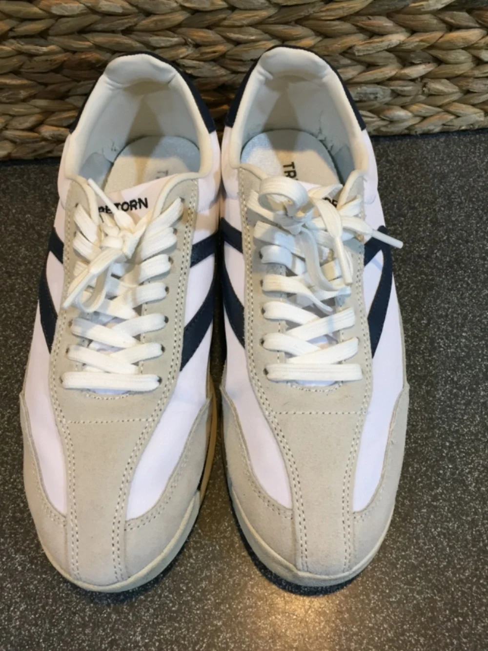 Classic Tretorn Women's Beige & White Sneakers with Navy Accent